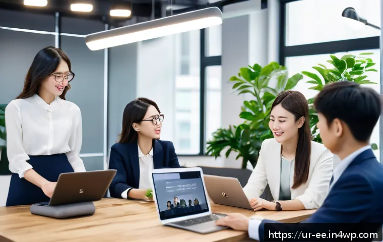 일제 근무와 한국의 노동 인식 변화 - A modern South Korean office scene featuring a diverse group of young professionals, including women...