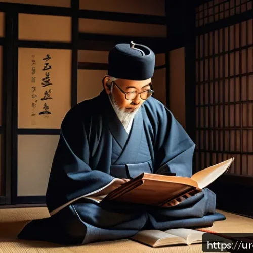 Home 31 일제하 지식인의 근무 현실 - A detailed scene depicting an 18th-century Japanese scholar secretly conducting a study session insi...